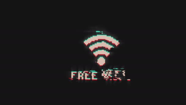Retro wifi gratuito, mensaje con efecto de fallo.4k video - Imágenes, Vídeo