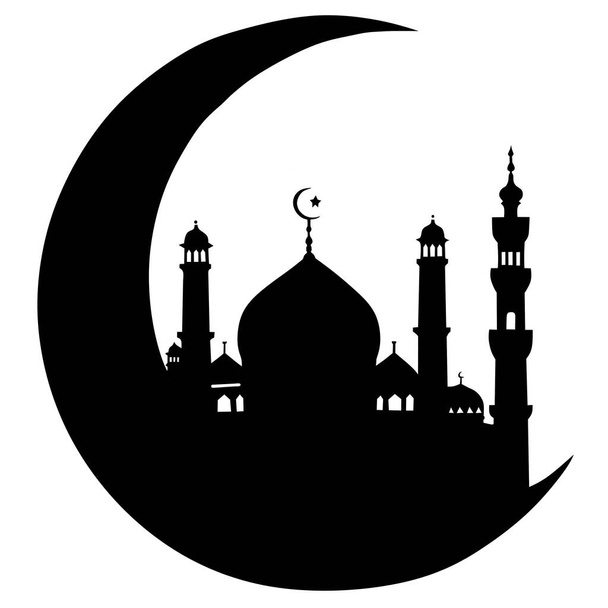 conception vectorielle de silhouette noire de la mosquée et de la lune - Vecteur, image