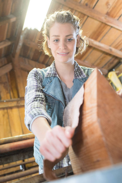 woman working in a carpentry workshop - Zdjęcie, obraz