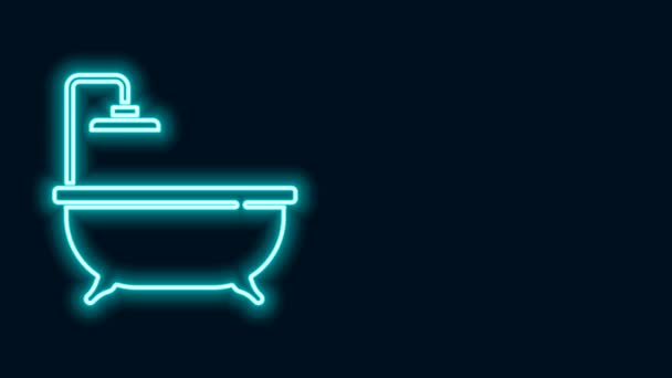 Icono de bañera de línea de neón brillante aislado sobre fondo negro. Animación gráfica de vídeo 4K - Metraje, vídeo