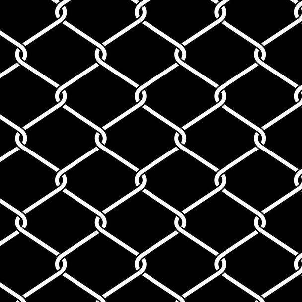 Cerca de arame vetor fundo, close up metálico cerca chainlink textura isolada em preto, entrelaçamento e sobreposição de fios de metal - Vetor, Imagem