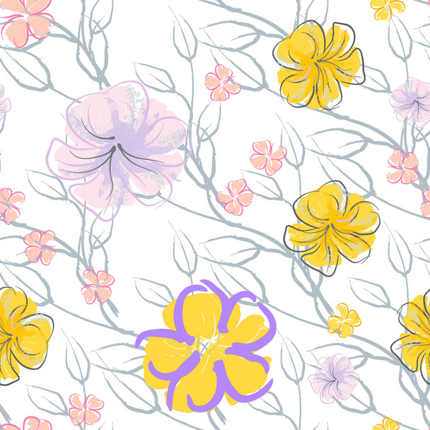 Pink Flowers Blooming Pattern. Pastel Watercolor. - Διάνυσμα, εικόνα