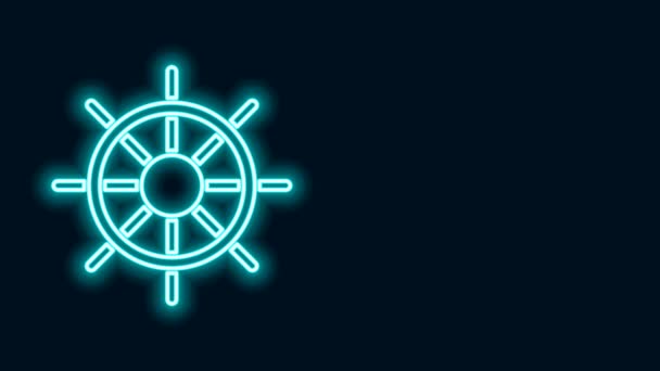 Linha de néon brilhante Ícone do volante do navio isolado no fundo preto. Animação gráfica em movimento de vídeo 4K - Filmagem, Vídeo