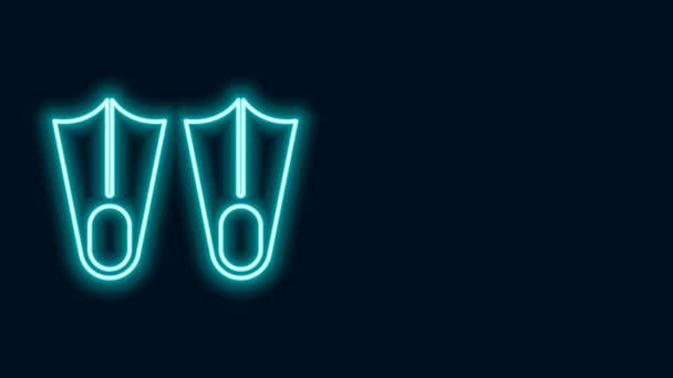 Leuchtende Neon-Linie Gummiflossen zum Schwimmen Ikone isoliert auf schwarzem Hintergrund. Tauchausrüstung. Extremsport. Tauchausrüstung. 4K Video Motion Grafik Animation - Filmmaterial, Video