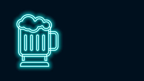 Glowing neon line Wooden beer mug icon isolated on black background. 4K Video motion graphic animation - Footage, Video