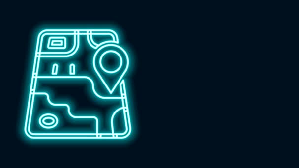 Linea neon incandescente Infografica della mappa della città icona di navigazione isolata su sfondo nero. Progettazione del concetto di interfaccia per app mobile. Concetto di geolattazione. Animazione grafica 4K Video motion - Filmati, video