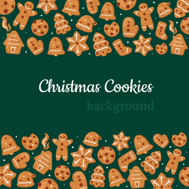 Christmas cookies background. Ginger cookies. Gingerbread. Vector illustration. - Vector, Image