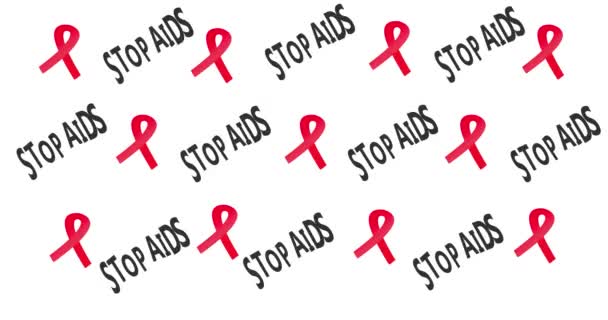 Stop AIDS, helpt bewustmakingslint. Rood lint HIV. Informatie animatie over een medisch thema. Red Ribbon Bewustzijn. Wereld AIDS Weeskinderen Dag. Wereld Aids Dag. - Video