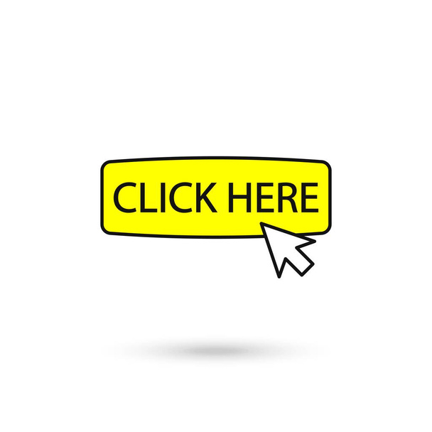 Klicken Sie hier Vektor-Webbutton. Isolierte Website kaufen oder registrieren gelben Balken-Symbol mit Klick auf den Cursor. - Vektor, Bild