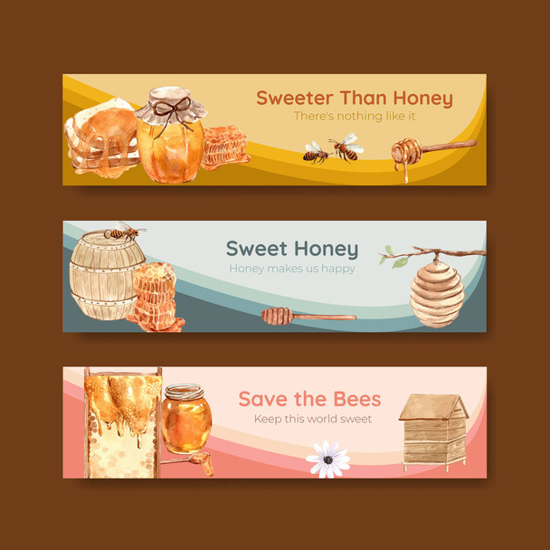 Modèle de bannière avec conception de concept de miel pour annoncer l'illustration vectorielle aquarelle - Vecteur, image