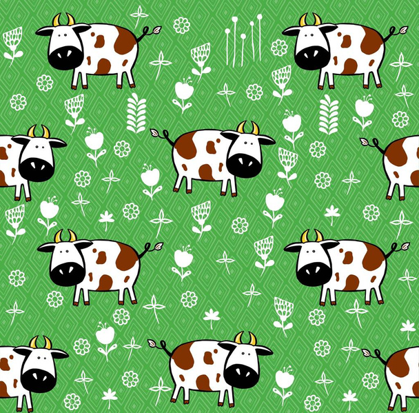 Χαριτωμένες αγελάδες χωρίς ραφή μοτίβο. Παιδικό υπόβαθρο. Εικόνα υψηλής ποιότητας - Φωτογραφία, εικόνα