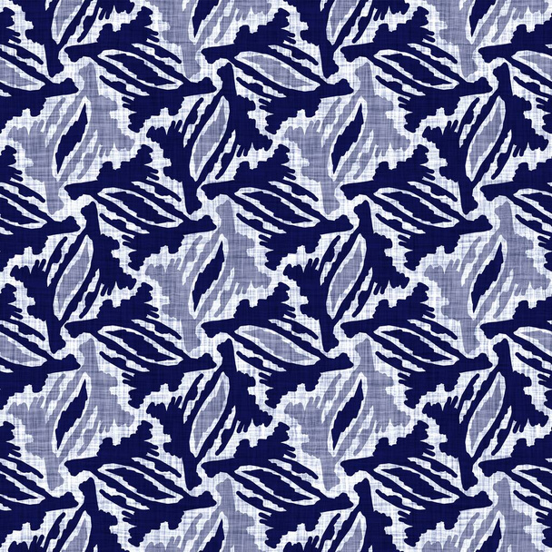 Απρόσκοπτη υφή εκτύπωσης indigo μπλοκ. Ναυτικό μπλε υφαντό βαμβακερό βαμμένο φόντο εφέ. Ιαπωνική επανάληψη μπατίκ αντίσταση μοτίβο μοτίβο. Ασιατική σύντηξη σε όλο το ύφασμα θαμπάδα εκτύπωση. - Φωτογραφία, εικόνα