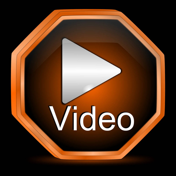 глянцевая оранжевая кнопка воспроизведения видео - 3D иллюстрация - Фото, изображение