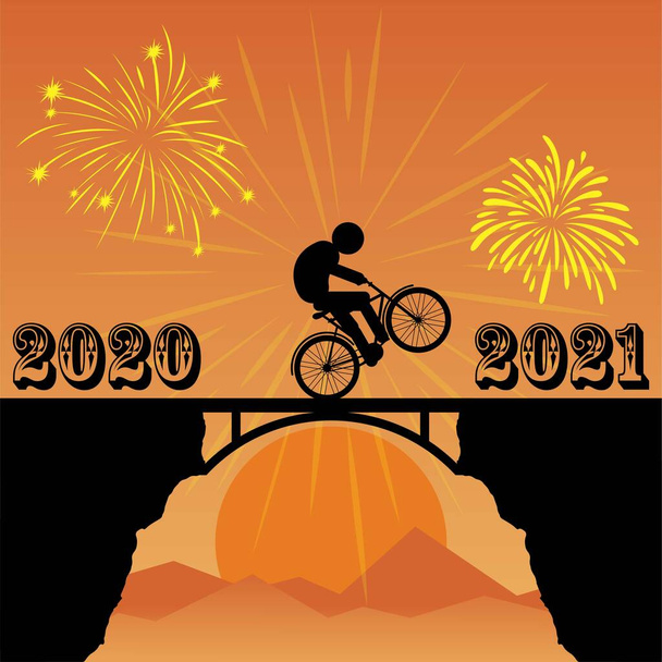 Ciclista cambiando de año de 2020 a 2021 nuevo concepto de desafío - Vector, imagen