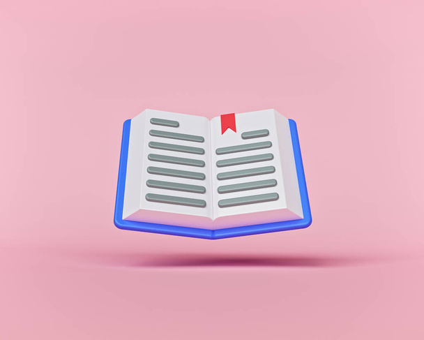 estilo de dibujos animados minimalista Libro abierto aislado sobre fondo rosa pastel. renderizado 3d - Foto, Imagen