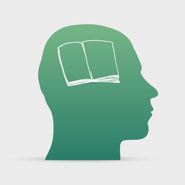 Tête humaine avec icône de livre ouvert dessinée à la main
 - Vecteur, image