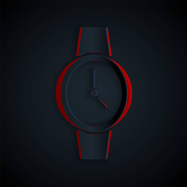 Paper cut Wrist watch icon isolated on black background. Wristwatch icon. Paper art style. Vector. - Vector, Image