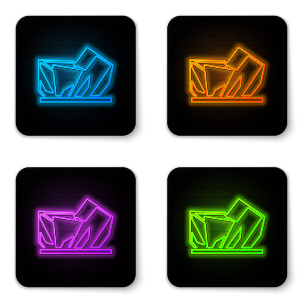 Leuchtendes Neon Royal Ontario Museum in Toronto, Kanada Ikone isoliert auf weißem Hintergrund. Schwarzer quadratischer Knopf. Vektor. - Vektor, Bild