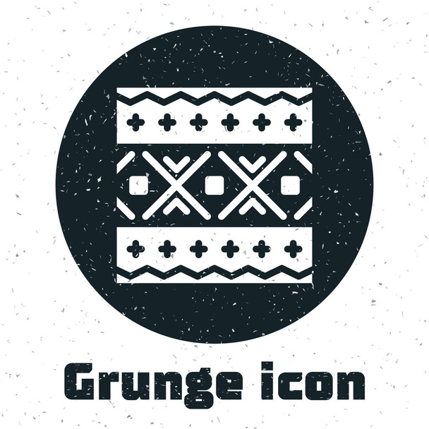 Grunge Ukrainian ethnic pattern for embroidery icon isolated on white background. Traditional folk art knitted embroidery pattern. Monochrome vintage drawing. Vector. - Vector, Image