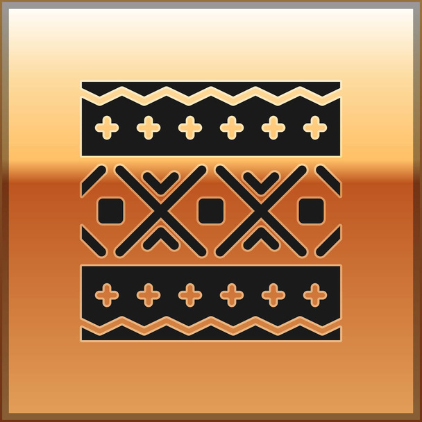 Patrón étnico ucraniano negro para icono de bordado aislado sobre fondo dorado. Patrón de bordado tradicional de punto de arte popular. Vector. - Vector, imagen