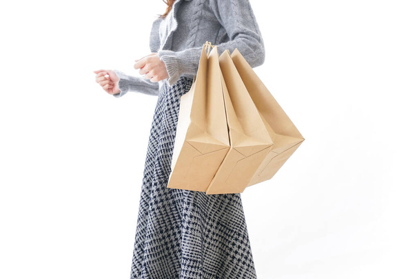 mulher com sacos, fundo conceito de compras  - Foto, Imagem