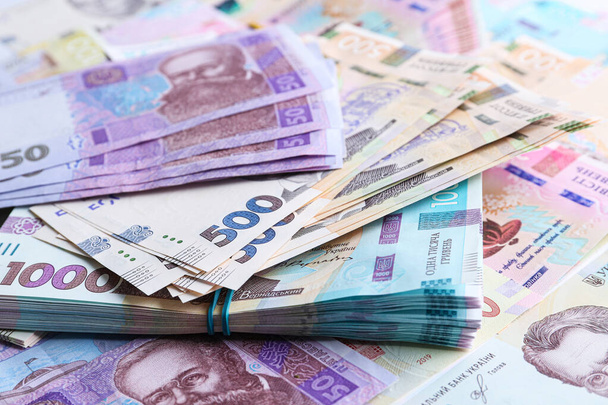 Closeup view of Ukrainian money as background. National currency - Valokuva, kuva