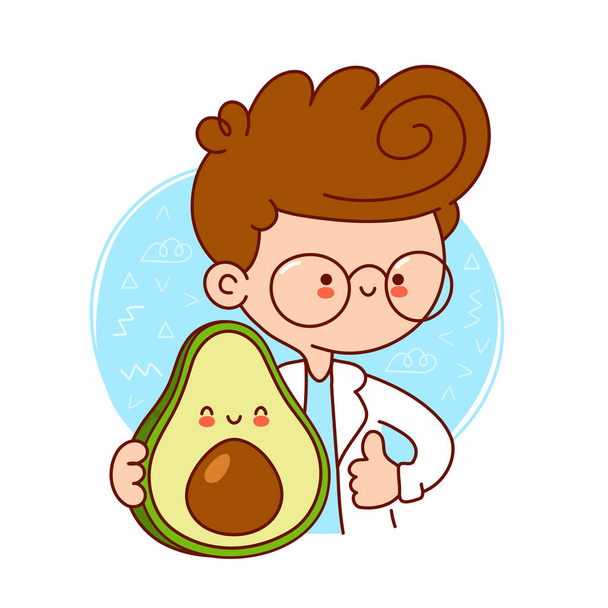 Cute happy doctor hold avocado - Vector, Image