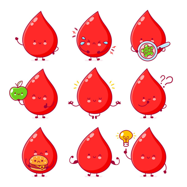 Cute happy funny blood drop set collection - Vector, Image