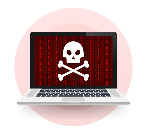 Cyber-Angriff. Daten-Phishing mit Angelhaken, Laptop, Internetsicherheit. Vektoraktiendarstellung. - Vektor, Bild