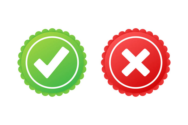 Tick and cross signs. Green checkmark OK and red X icon. Symbols YES and NO button for vote. Vector stock illustration - Vector, Image