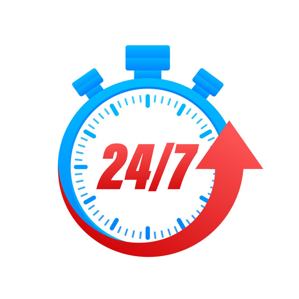 24-7 service concept. 24-7 open. Support service icon. Vector stock illustration. - Wektor, obraz