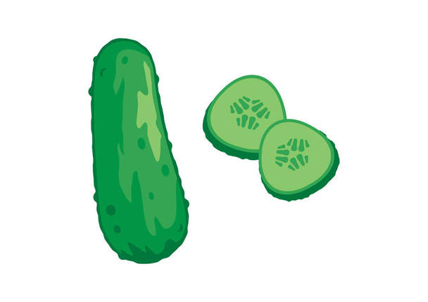 Gherkin cucumber icon vector. Green cucumber slices icon vector. Pickled cucumber vector. Gherkin green cucumber icon isolated on a white background - Vector, Image