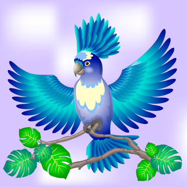 Blue tropical parrot on branch isolated on sky background - Διάνυσμα, εικόνα