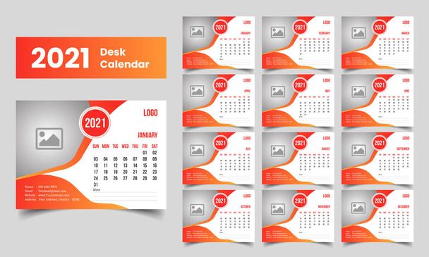 2021年デスクカレンダーのレイアウト、新しいデスクカレンダー2021年テンプレート- 12ヶ月が含まれ、ハッピーニューイヤー2021年デスクカレンダー、 2021年のカレンダー - ベクター画像