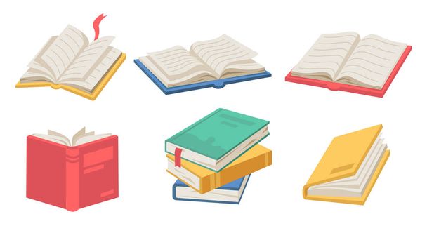 Stapel offener Bücher mit Lesezeichen, Lehrbuchsets - Vektor, Bild