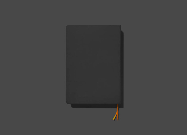 fekete zárt jegyzettömb könyvjelzővel szürke háttér, sablon, hely szöveg - Fotó, kép