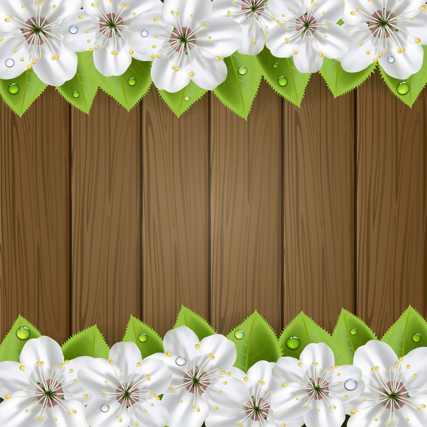 White flower on wooden background - Vector, Image
