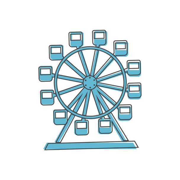 Ferris rueda estilo de dibujos animados sobre fondo blanco aislado. Capas agrupadas para facilitar la edición de ilustraciones. Para su diseño. - Vector, imagen