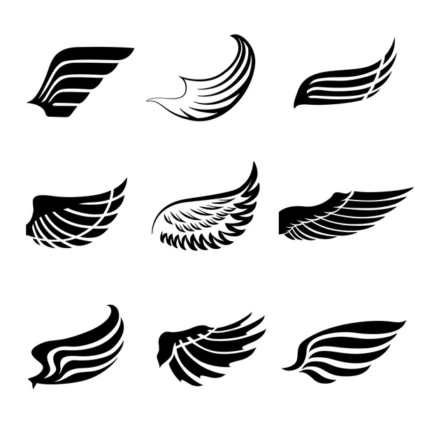 抽象的な羽毛の翼のアイコンを設定 - ベクター画像
