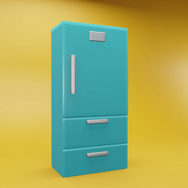 3D weergave koelkast illustratie. Geïsoleerde 3d koelkast icoon.  - Foto, afbeelding