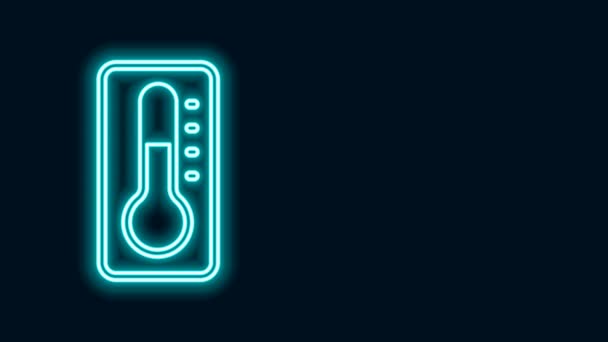 Светящаяся неоновая линия Медицинский термометр для медицинской экспертизы значок изолирован на черном фоне. Видеографическая анимация 4K - Кадры, видео