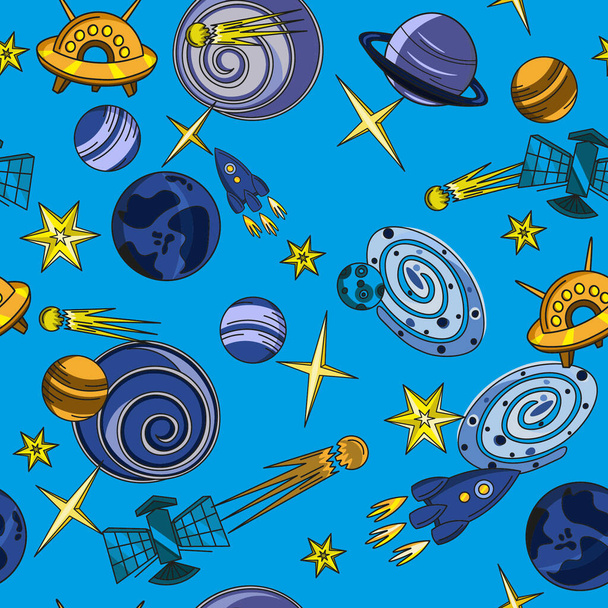 planets and rocket seamless pattern - Vector, Image
