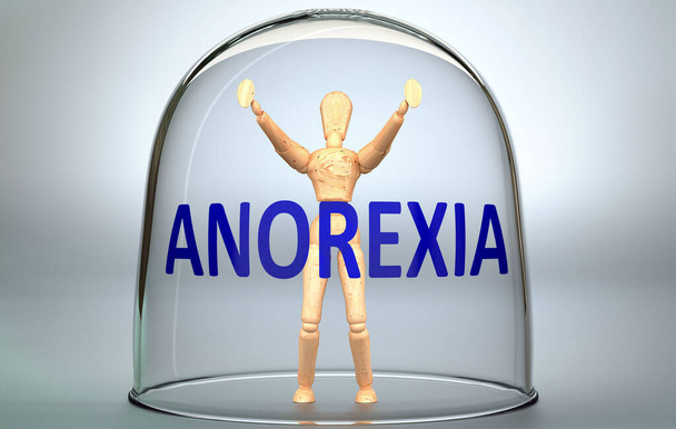 Anorexia bir insanı dünyadan ayırabilir ve sınırlayan ve sınırlayan görünmez bir izolasyon içine kilitlenebilir - bir insan figürü olarak resmedilen Anorexia, 3 boyutlu bir illüstrasyon - Fotoğraf, Görsel
