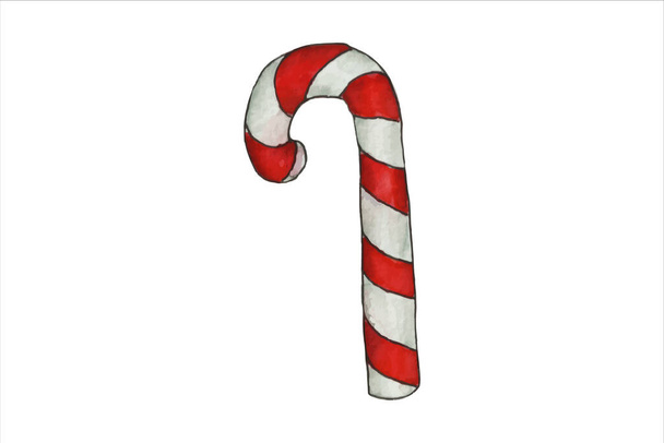 Candy Cane with Red Bow, Christmas and New Year Symbol. - Vector, Image