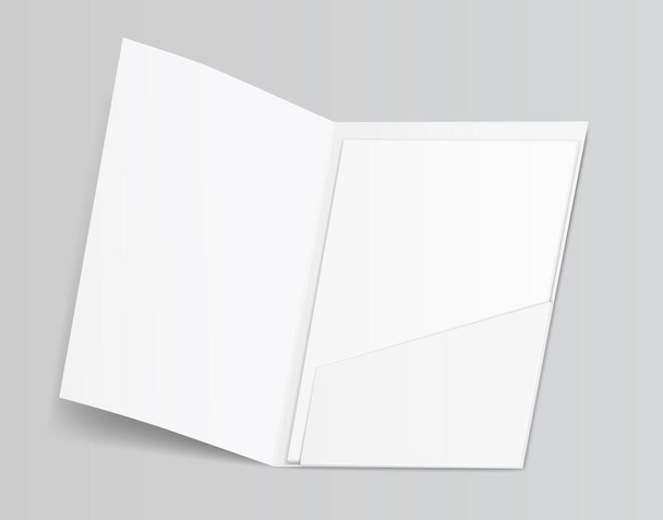 Czysty, biały folder 3D do arkuszy dokumentów Pojemnik A4 izolowany na szarym tle - Wektor, obraz