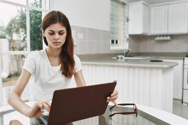 woman home interior laptop communication  - Photo, Image