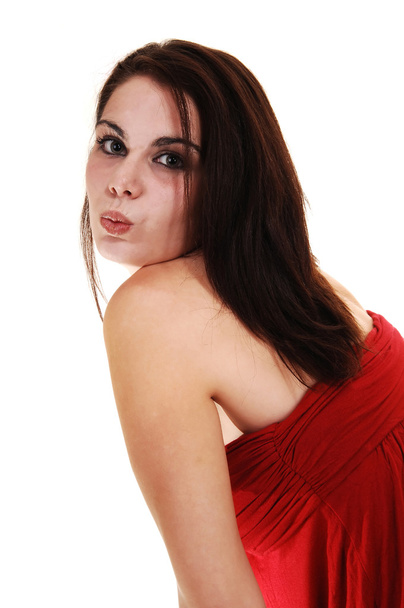 Young girl in red dress. - Фото, зображення