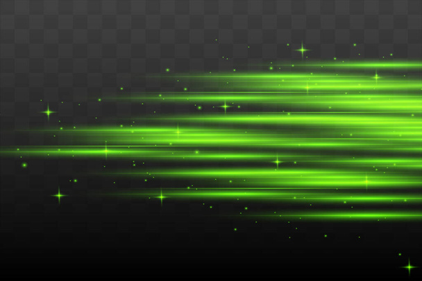 Abstract green laser beam. Transparent isolated on black background. Vector illustration.the lighting effect.floodlight directional - Vector, Imagen