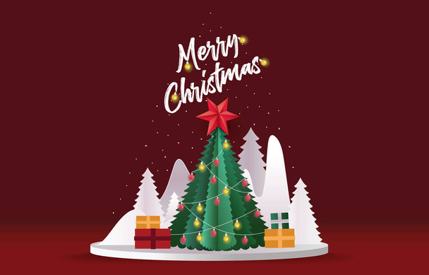 Noel kartı sanat konsepti, Noel Baba ve ren geyiği soyut arka planda hediye, kar, yıldız, Noel ağacı, web afişi tasarımı, poster, Noel davetiyesi ve yeni yıl festivali. - Fotoğraf, Görsel