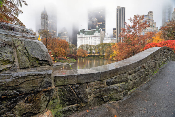 Gapstow Bridge in Central Park  early morning in autumn - Photo, Image